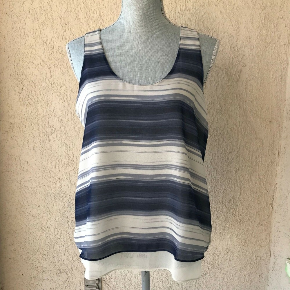 Womens Calvin Klein Navy & Off-White Striped Tank Top Work Blouse Medium‎ NWT